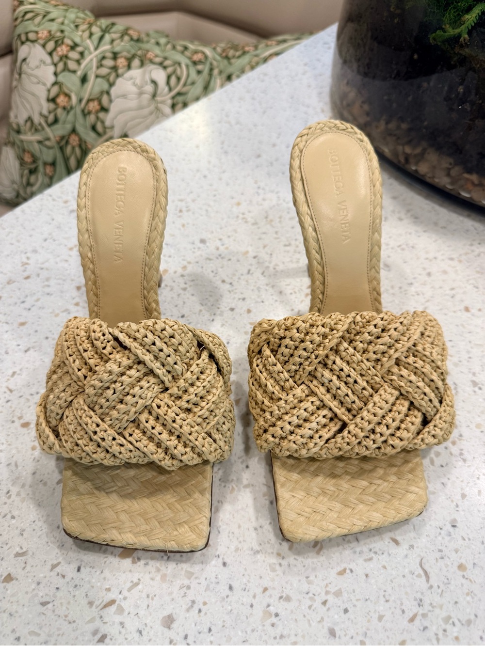 Bottega Veneta Women's Braided Raffia Mule Slides in Natural Beige
